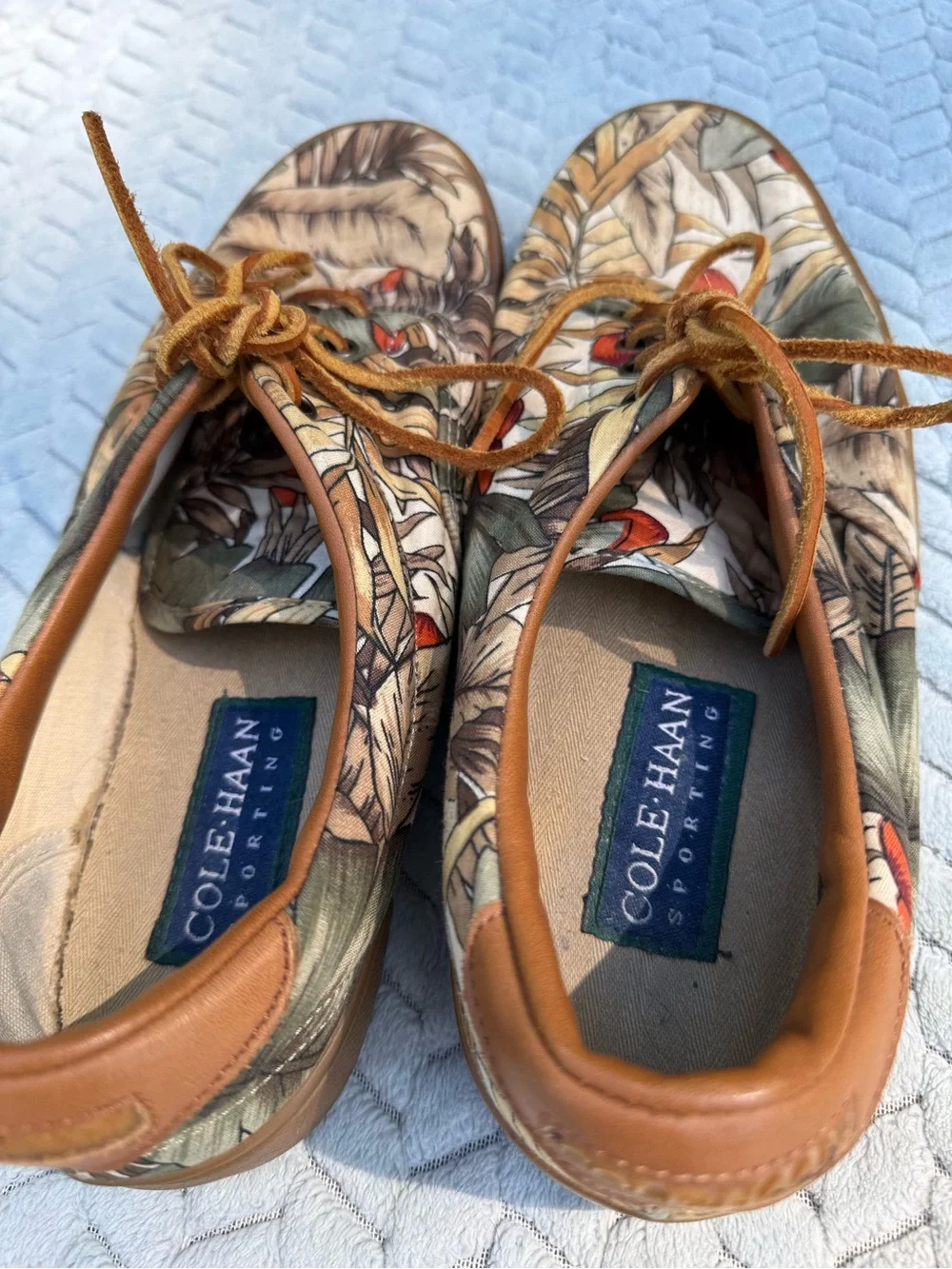 VTG 90s Cole Haan Sporting Canvas Deck Shoes Tropical Print 10.5 M Made in Korea